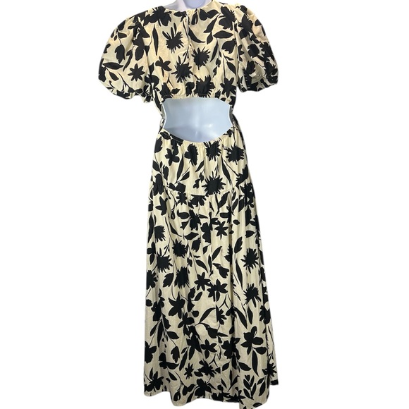 Moon River Women's Floral Print Side Tie Cut-out Tiered Shirred Midi Dress Small - Picture 2 of 9